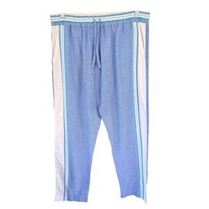 T11 American Rhino Blue White Striped Linen Blend Lounge Pants Large Drawstring